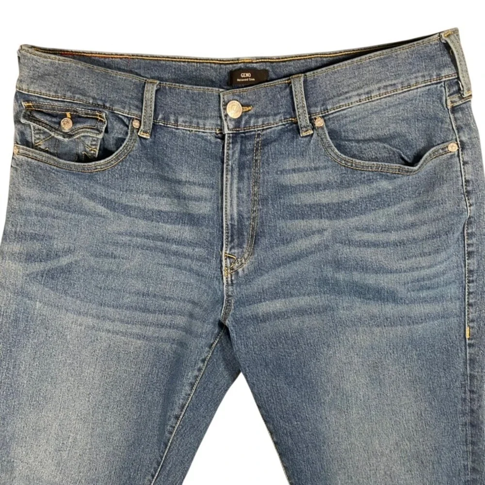 True Religion Geno Relaxed Slim Sz 40 Jeans Med Wash Blue Horseshoe‎ Custom Hem